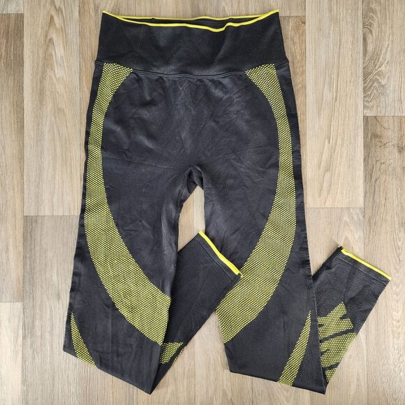 Pink Active Women's M Performance Leggings Black & Yellow Stretchy Fitness Pants - Picture 1 of 8